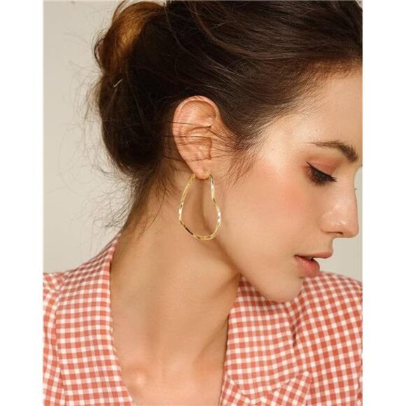 Trendy CZ Gold Hoop Earrings for Women, Lightweight Chunky Silver Earrings - Picture 2 of 16